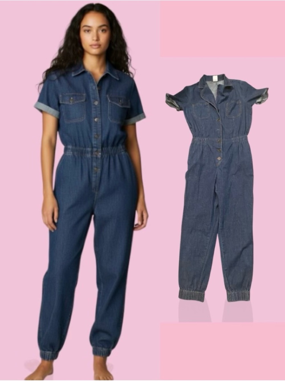 No Boundaries Denim Jumpsuit - Light Blue with Pink Tag